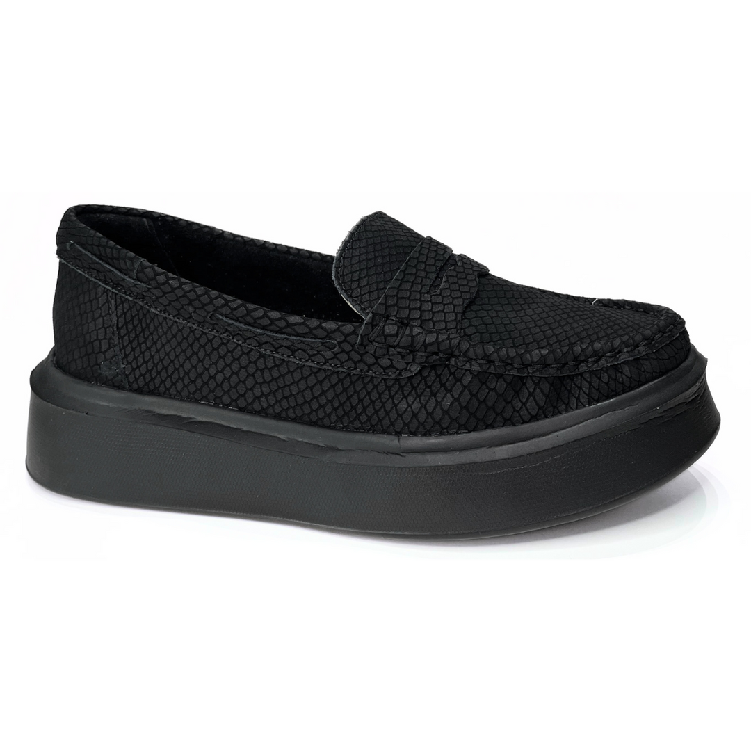 Mocassim Estela - Couro Revertido Preto