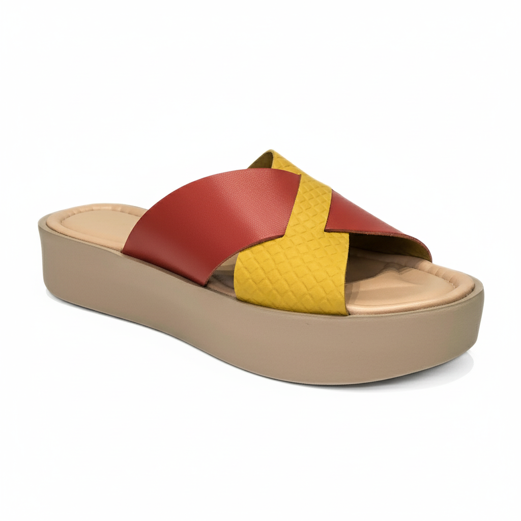 Sandalia flatform - Couro Amarelo e Tangerina