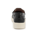 Carregue a imagem no visualizador da Galeria, Rio de Luz - Mocassim feminino em couro legítimo preto com sola tratorada off-white e fivela dourada
